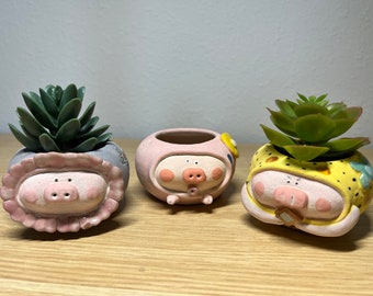 Set Of 3 Mini Plant Pots, Succulent Planter, Hand Glazed and Hand Painted Clay Flowerpot, Desktop Flowerpot Fairy Garden