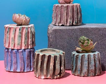 Set Of 3 Mini Plant Pots, Succulent Planter, Hand Glazed and Hand Painted Clay Flowerpot, Desktop Flowerpot Fairy Garden