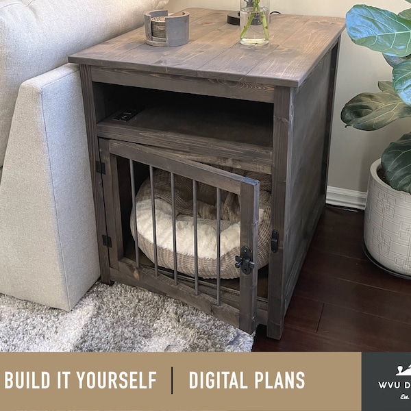 DIY BUILD PLANS for Dog Bed End Table with Usb-Outlet, Instant Digital Printable Pdf, Customizable Wood Dog Bed Crate Furniture, Custom Pet