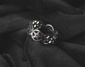 Bague réglable pentagramme || Bijoux réglables, bague de sorcière, bague étoile grunge, bague gothique, bijoux de sorcière, accessoires de sorcière.