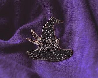 Black Starry Witch Hat Enamel Pin - Witchy Accessory