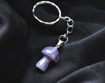 Amethyst Crystal Mushroom Keyring – Witchy Healing Crystal Charm