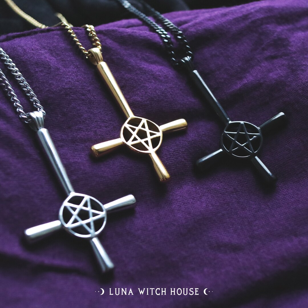 Inverted Cross Necklace Pentagram Jewellery, Witch Necklace, Crucifix