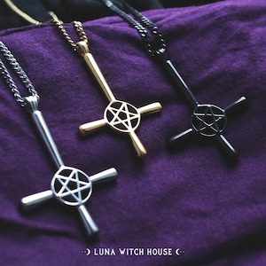 Inverted Cross Necklace || Pentagram Jewellery, Witch Necklace, Crucifix Jewelery, Gothic Necklace, Gift For Witch, Witch Accessories.