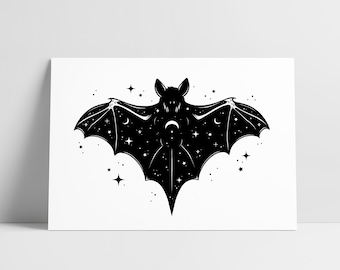 Starry Night Bat Art Print - Gothic Home Decor