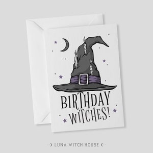 Birthday Witches Card || Alternative Card, Witches Hat Card, Witchy Card, Gothic Card, Birthday Cake Card, Greetings Card.