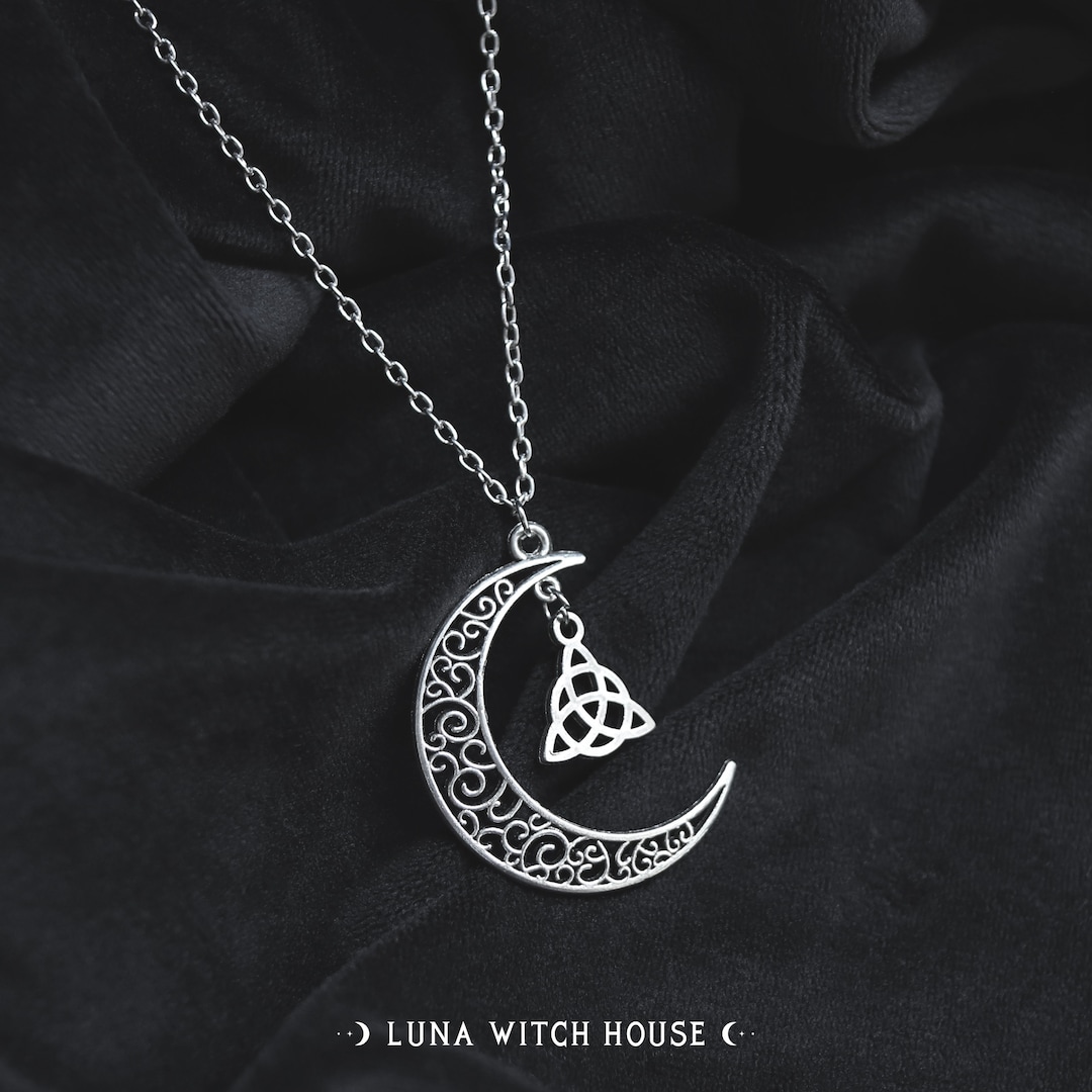 Crescent Moon Necklace - Knot Amulet, Witch Jewelry, Gothic Pendant - Etsy