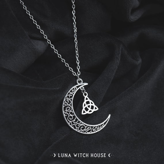 Crescent Moon Necklace || Knot Amulet Pendant, Witch Jewelery, Protection  Jewellery, Gothic Necklace, Witch Gift, Witch