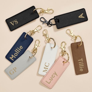 Personalised Rectangular Keyring | Customised Initial Keyring | Faux Leather Keychain | Monogram Keyring | New Home Gift | House Keys