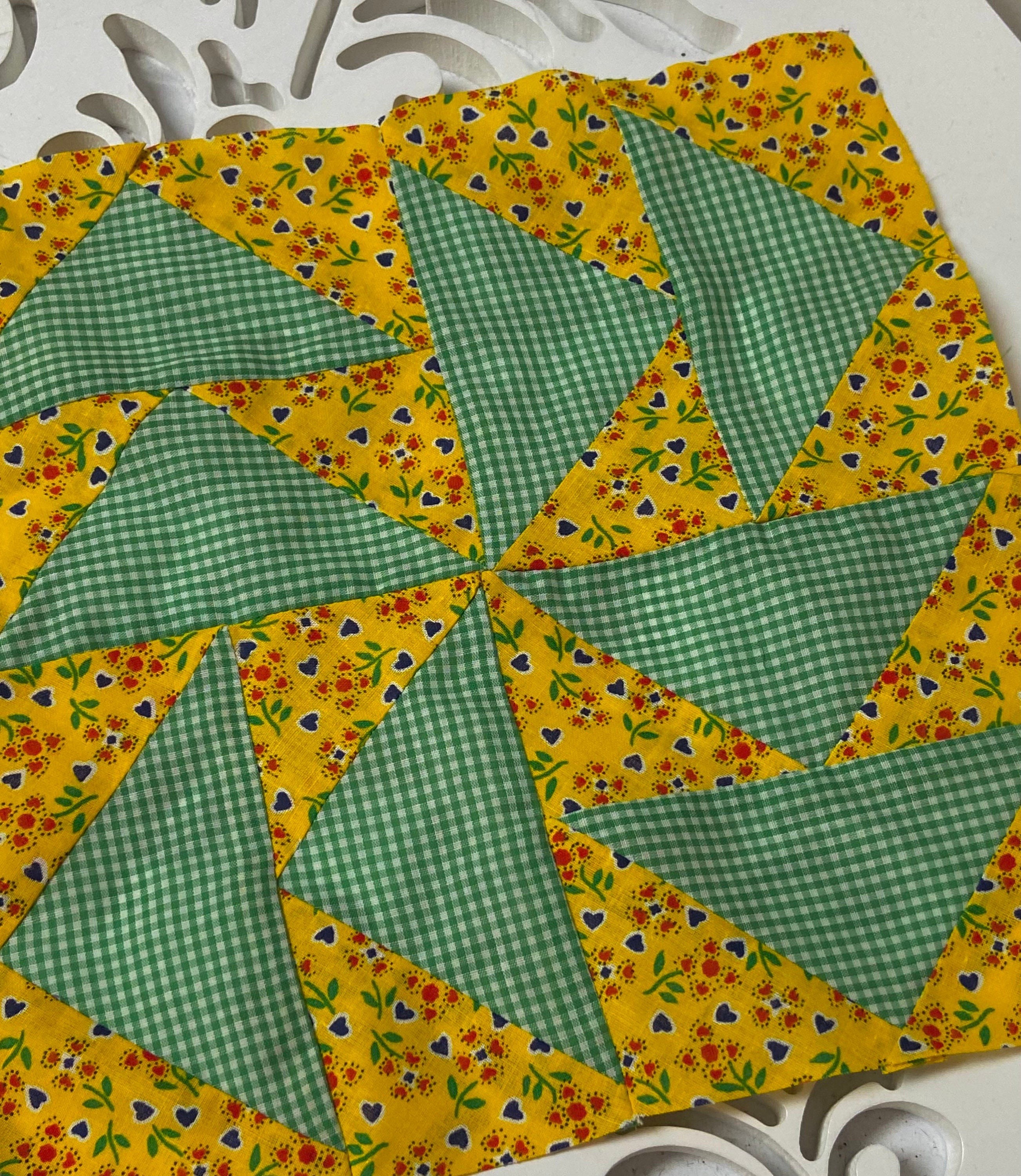 Unfinished Square Quilt Block, 10 1/2 Quilt Square, Calico & Gingham