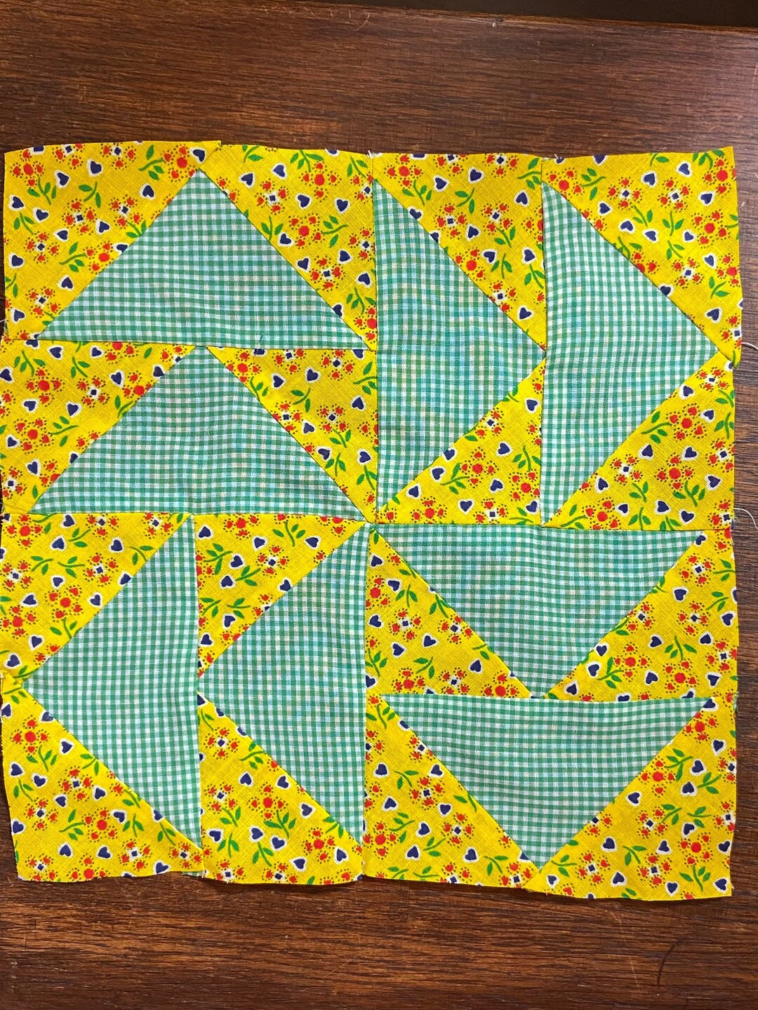 Unfinished Square Quilt Block, 10 1/2 Quilt Square, Calico & Gingham