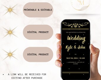 Digital Wedding İnvitation | Black and gold Wedding Card | Letter Size İnvitation Card | Clear Printable & Editable Wedding Card