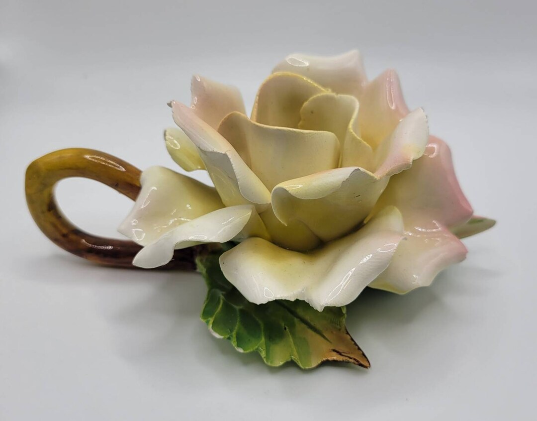 Vintage Ceramic Rose Candle Holder With Handle Etsy