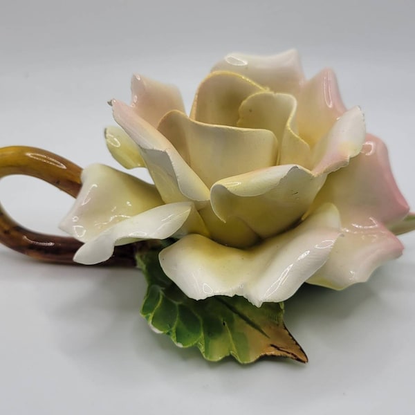 Vintage Ceramic Rose Candle Holder with Handle