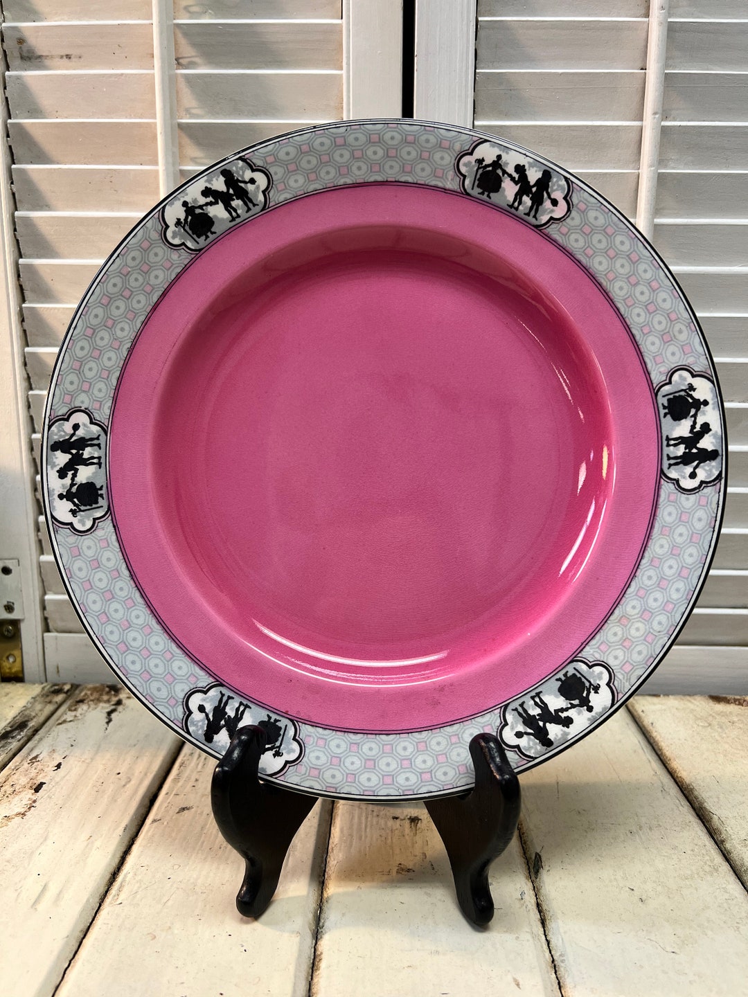 Vintage Baker and Co England Pink Silhouette 10 Plate Etsy