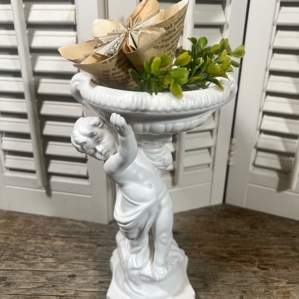 1962 Inarco White Cherub/Angel Pedestal Compote/Planter/Decorative Compote/Rocco Style