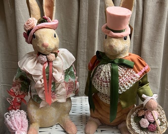 CMC 1988 Paper mache  Mr and Mrs Easter Bunny pair