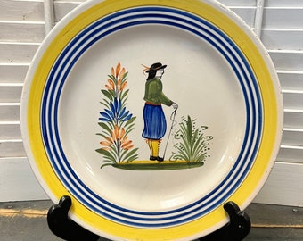 Vintage Quimper Henriot Breton Man Dinner Plate 10”