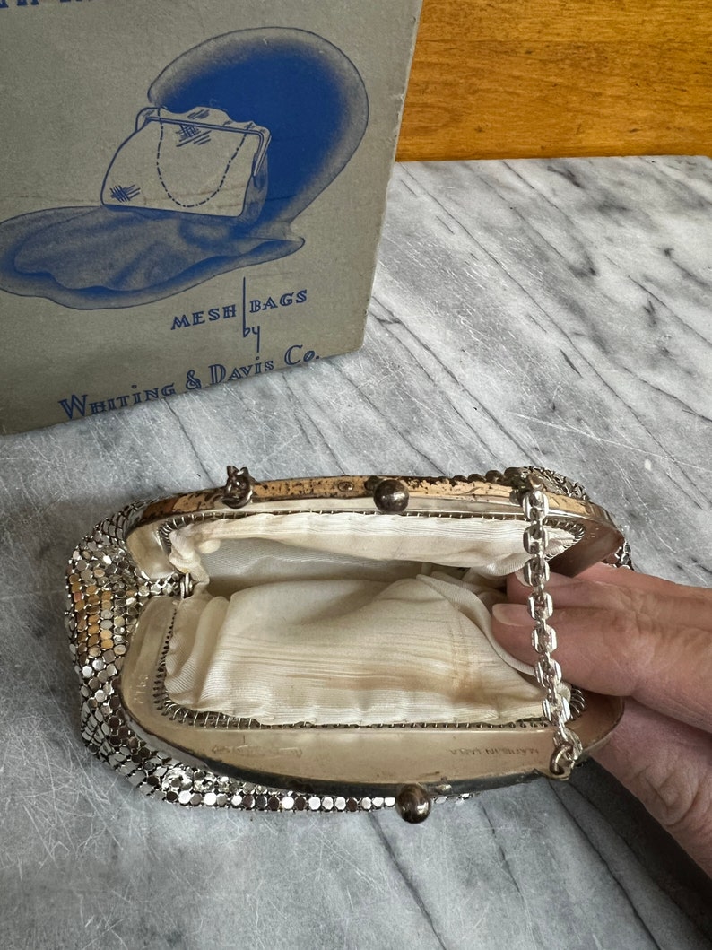 Vintage 1920s-1930s Whiting and Davis clutch/evening bag/ made in USA/ with original box image 6