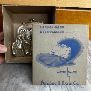 Vintage 1920s-1930s Whiting and Davis clutch/evening bag/ made in USA/ with original box image 5