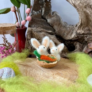 Hase Häschen Möhre Osternest Blumenkind Filztier Jahreszeitentisch Waldorf Filz Deko Ostern Mutter Erde Frühling Osterhase Osterei