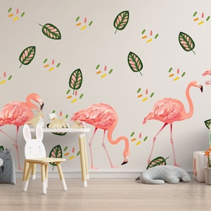 Flamingo Nursery Wall Decal, Flamingo Wall Stickers, Pink Girl Room Decals, Removable Nursery Wall Decal, Peel and Stick Animals Wall Decals