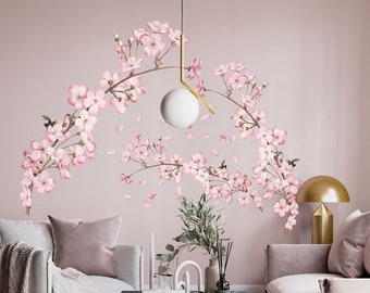 Large Sakura Wall Decals, Cherry Blossom Wall Stickers, Pastel Pink Flower Stickers, Living Room Decals, Bedroom Flower Decal