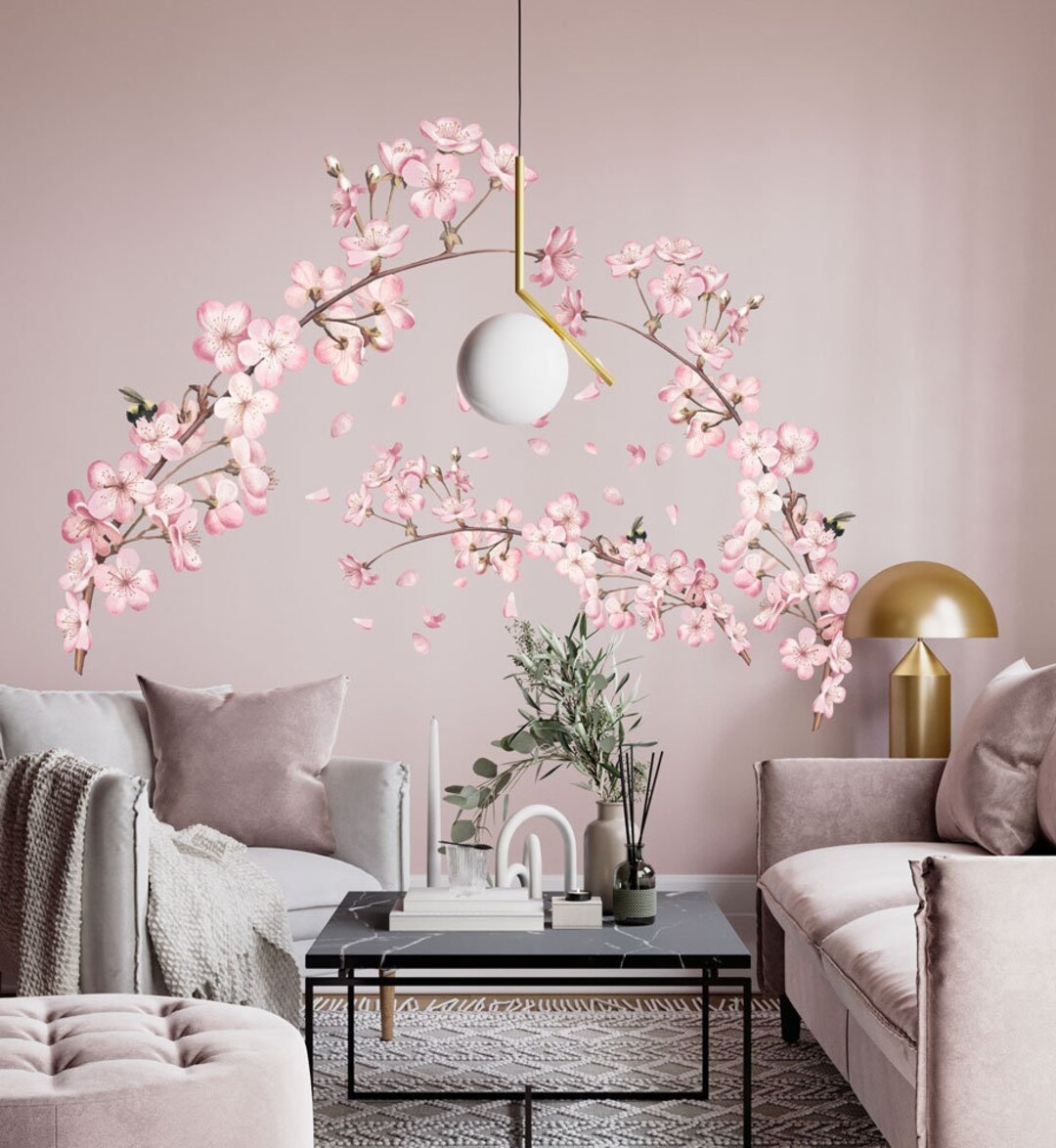 Large Sakura Wall Decals, Cherry Blossom Wall Stickers, Pastel Pink
