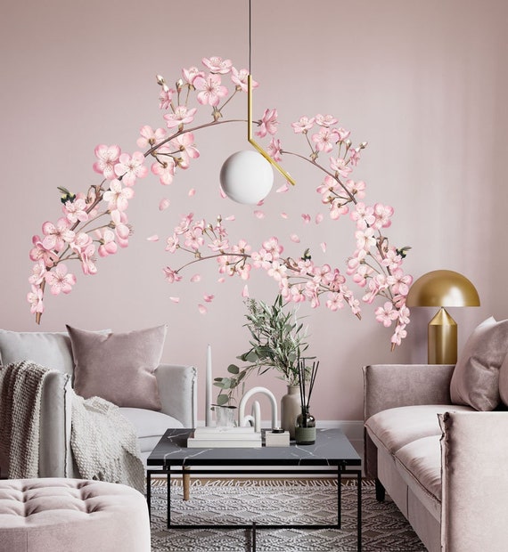 Grandi adesivi murali Sakura, adesivi murali fiori di ciliegio, adesivi  floreali rosa pastello, adesivi per soggiorno, adesivi floreali per camera  da letto -  Italia