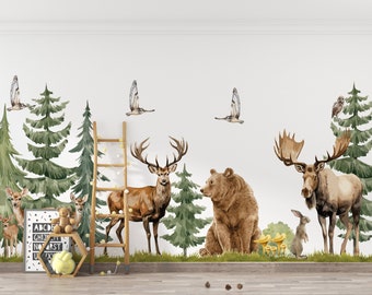 Forest Animals Nursery Wall Decal, Woodland Animals Decals in Large Size, Wood Animals Stickers, Watercolour Nursery Decals