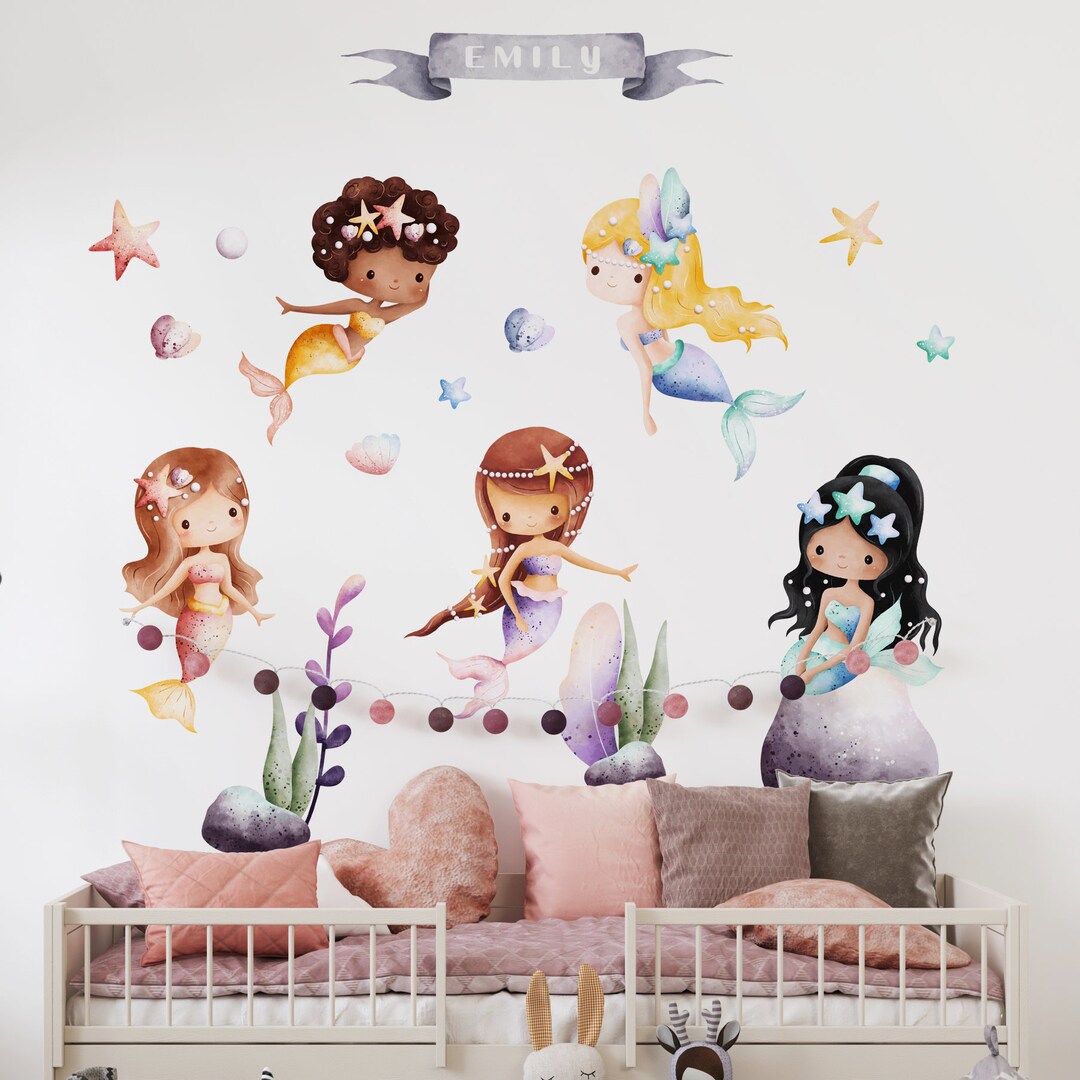 Adorable Mermaids Nursery Wall Decals, Mermaids Under the Sea Wall ...