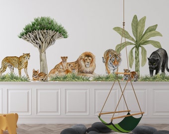 Cats Animals Nursery Wall Decal, Jungle Animals Decals in Large Size, Felidae Animals Stickers, Watercolor Nursery Decals