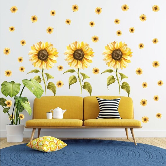 Sunflower Wall Decal Sunflower Watercolour Stickers Flower Etsy