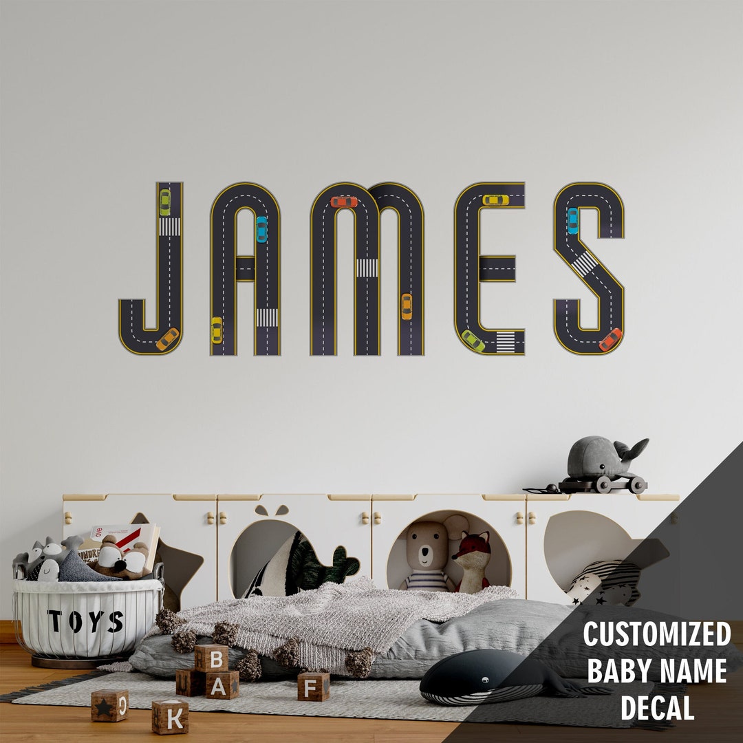 Custom Road Letters Wall Decal, Name Decal for Boy, Name Decal