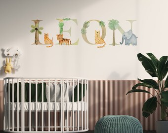 Aangepaste Safari Letters muur sticker, naam sticker voor jongen, naam sticker voor meisje, naam sticker gepersonaliseerd, naam sticker kleurrijke kinderkamer stickers