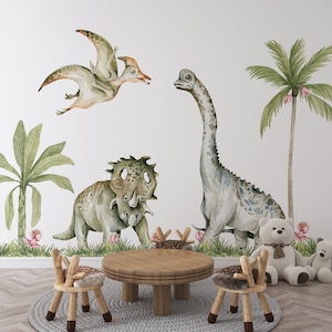 Dinosaurs Nursery Wall Decal, Dino Decals in Large Size, Dinosaur Child Room Stickers, Watercolor Nursery Decals