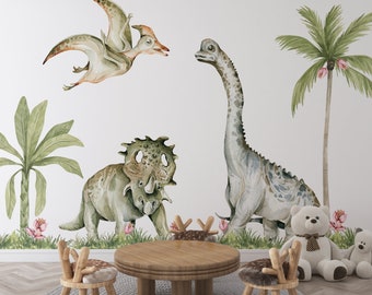 Sticker mural chambre d'enfant dinosaures, stickers dinosaures grande taille, stickers chambre d'enfant dinosaures, stickers aquarelle