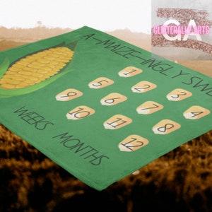 A-maize-ingly Sweet Corn Milestone Blanket - Dark Green || Baby Shower Gift || Velveteen Plush Blanket