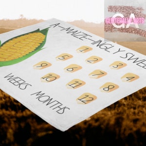 A-maize-ingly Sweet Corn Milestone Blanket - White || Baby Shower Gift || Velveteen Plush Blanket