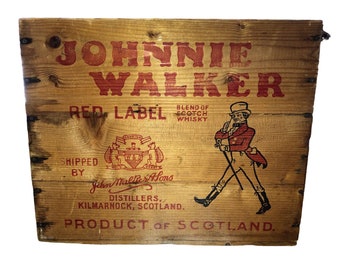 VINTAGE Johnnie Walker Houten Krat 40s 30s Rood Label 12 Fles Capaciteit 13,75" X 11,5" X 10"