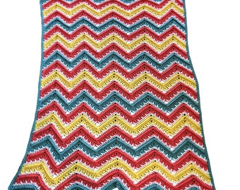 Handmade Crochet Blanket Blue Ribbon Winner on Jody Pyott Pattern Chevron Multicolor 50 x 31 Nursery
