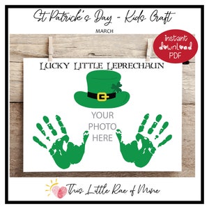 Lucky Little Leprechaun - St Patrick's Day - handprint Art - photo - Keepsake - Printable - Craft for kids - school activity project - March