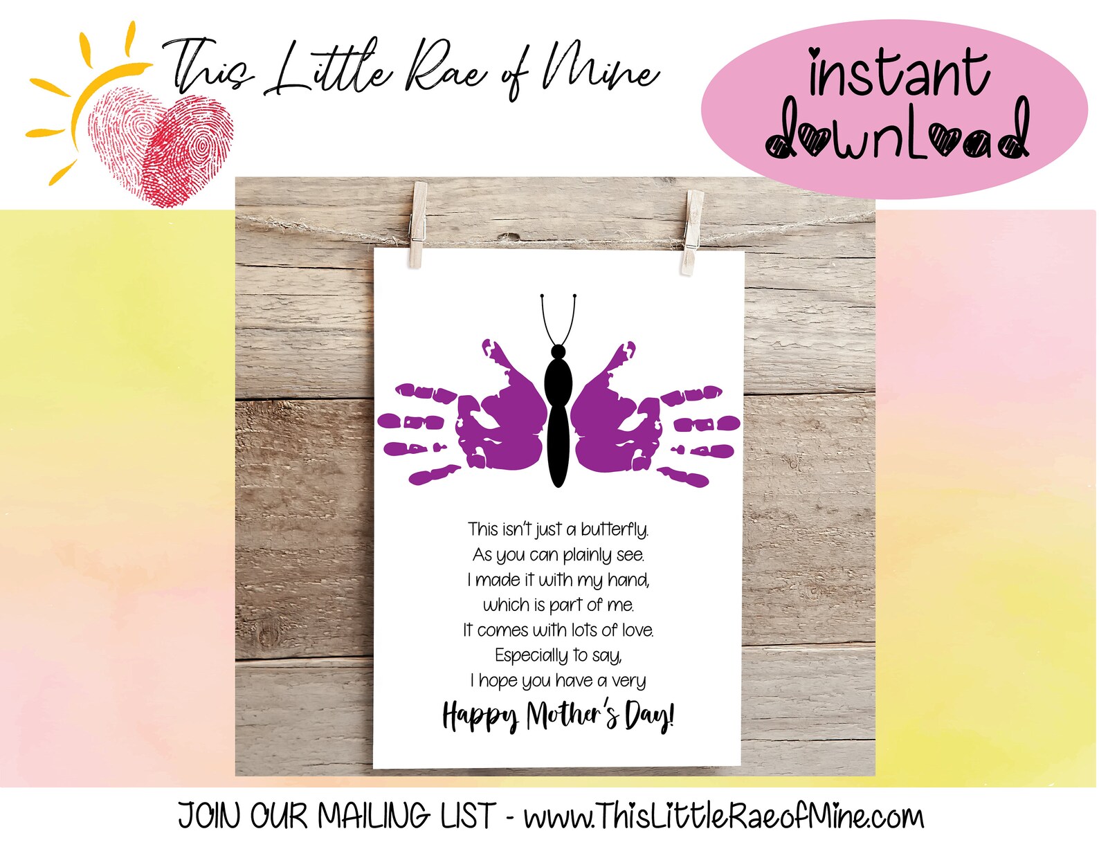Butterfly Mother's Day Handprint Art Gift Etsy
