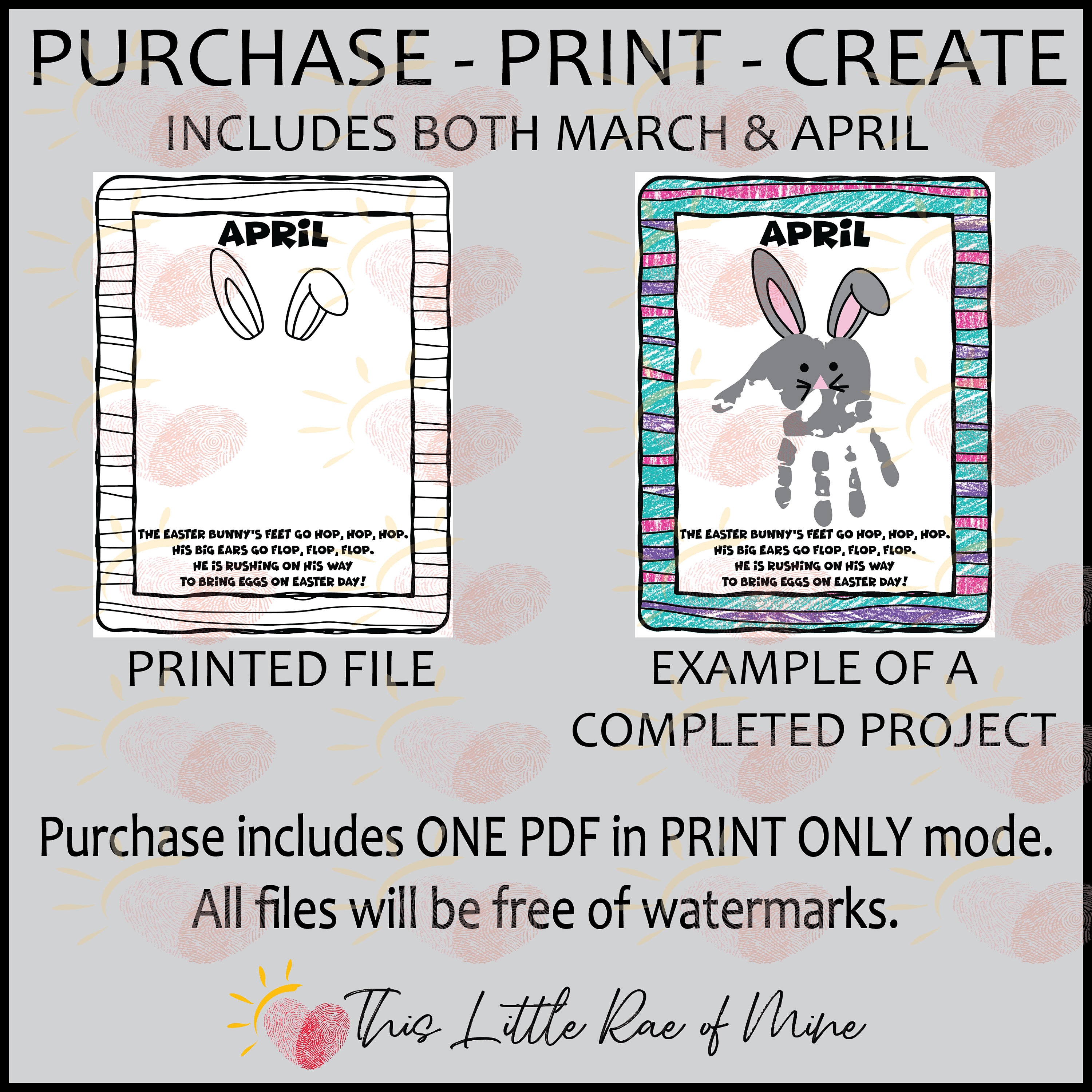 March - April - Easter Bunny - Handprint Art Keepsake - Printable - DIY ...