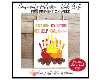 Fire Safe Handabdruck - Don&#39;t hide GoOutget Hilferuf 9-1-1 - Fire Sicherheit Woche - Handabdruck Kunst - Andenken - Druckbar - Basteln für Kinder - Herbst