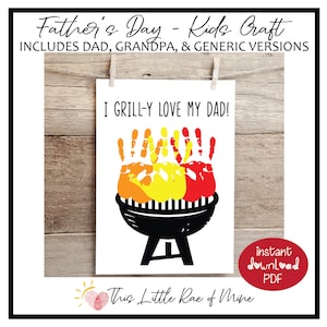 I Grill-Y love you - papa - grand-père - barbecue - fête des pères - anniversaire - imprimable - art empreinte de main - souvenir - travaux manuels pour enfants - cadeau fait main