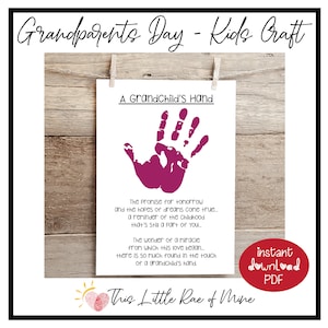 Grandchild&#39;s Hand - Poem - grandparents day - Handprint Art - printable - fingerprint art - keepsake - DIY kids craft - handmade gift