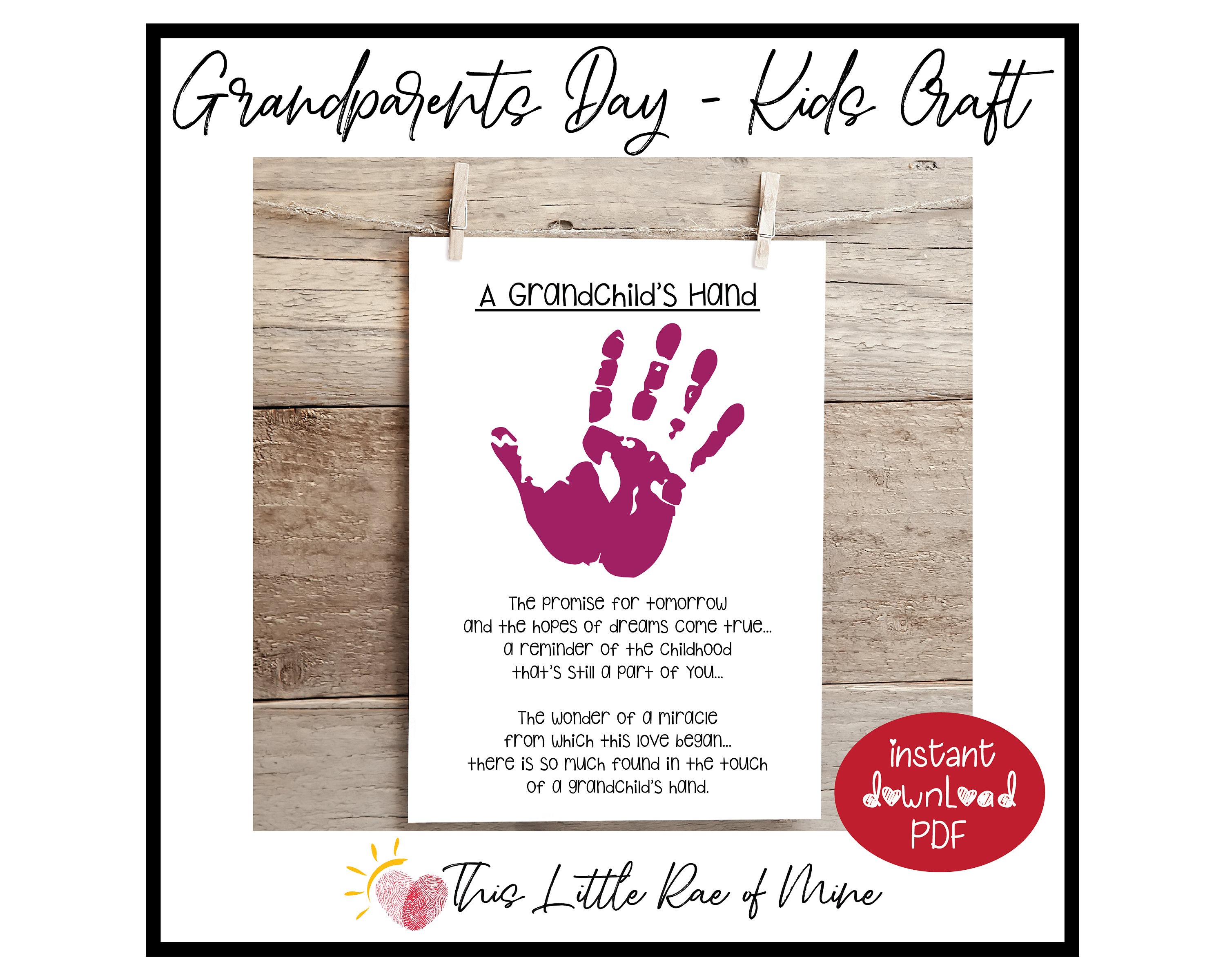 Grandchild's Hand Poem Grandparents Day Handprint Etsy