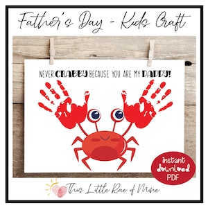 Never Crabby - Caranguejo - verão - Dia dos Pais - Aniversário - imprimível - Artesanato feito à mão - lembrança - Artesanato infantil DIY - presente feito à mão - cartão