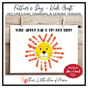 Wild about you - papá - abuelo - león - Día del Padre - imprimible - Arte de huellas de manos - recuerdo - artesanía para niños DIY - regalo hecho a mano - tarjeta
